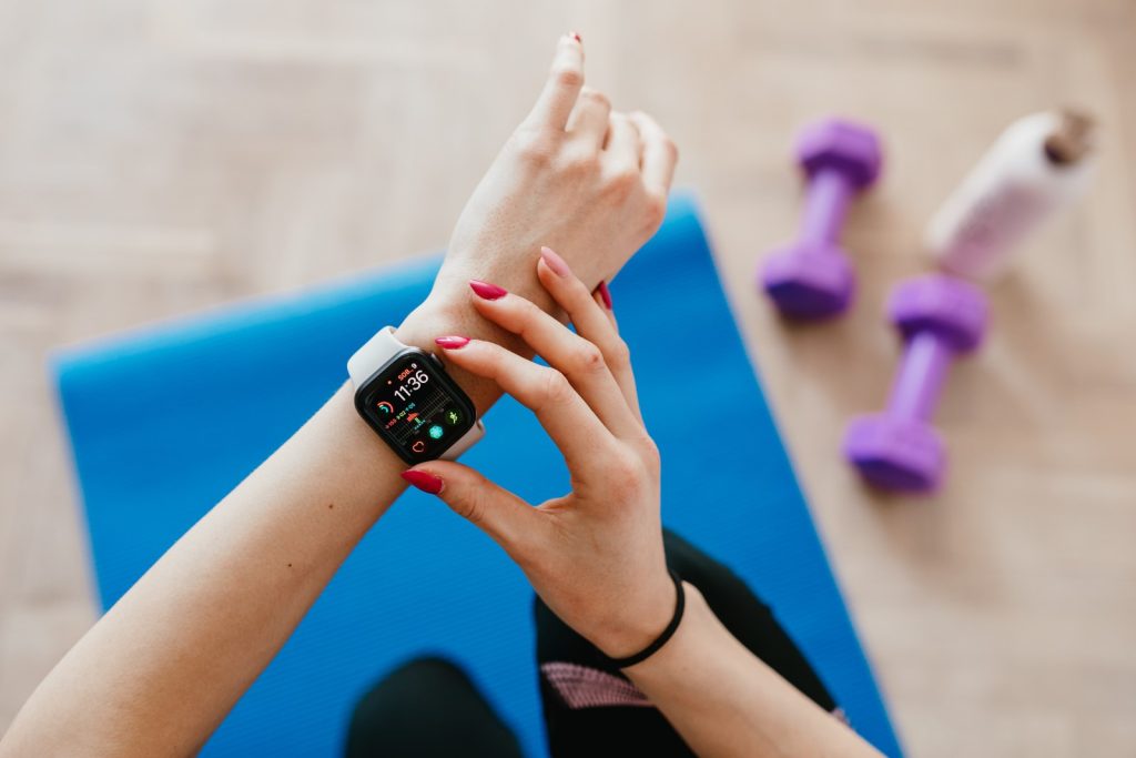 Woman using her smart watch